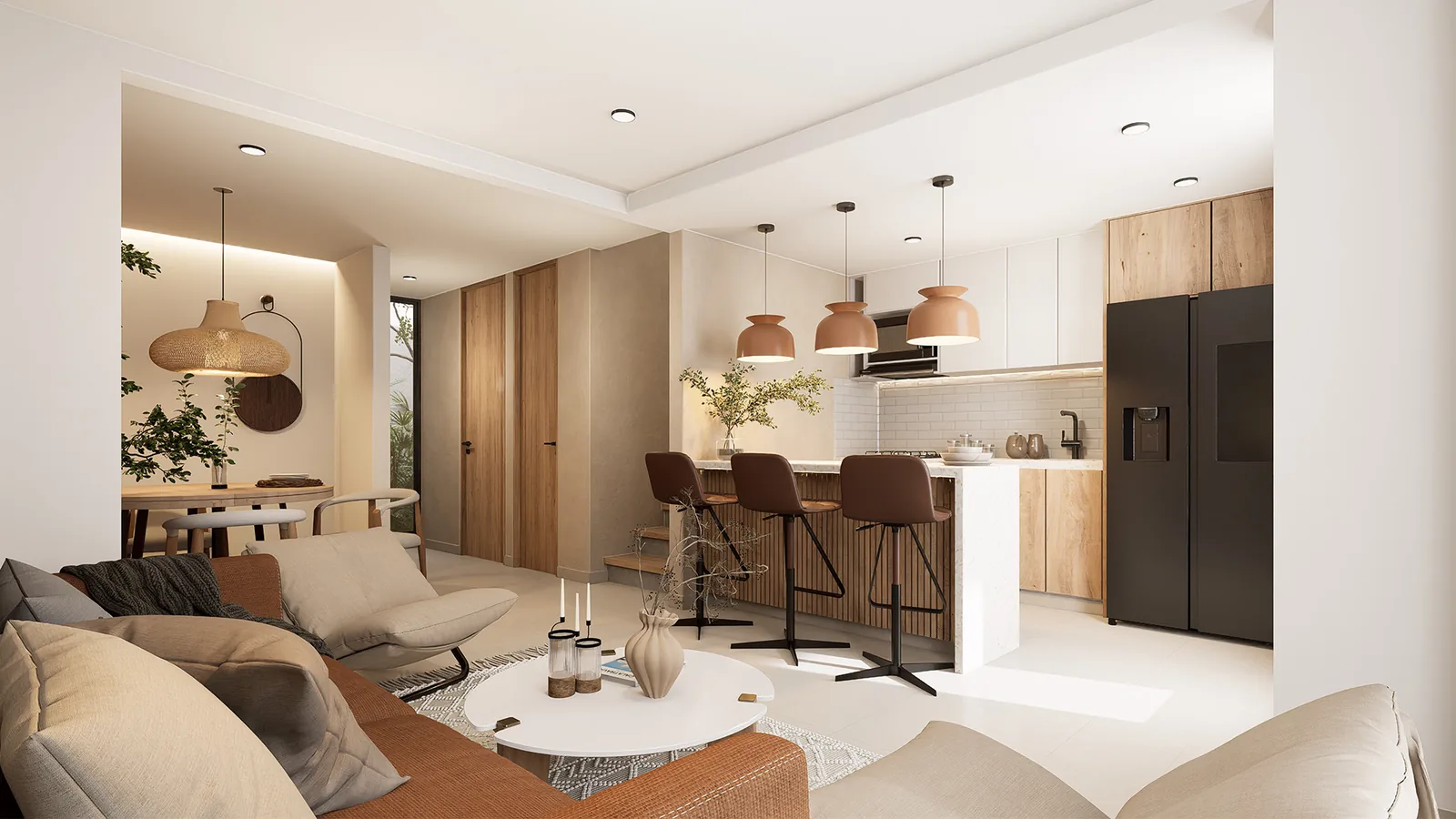 Concepto Terra — cocina y sala